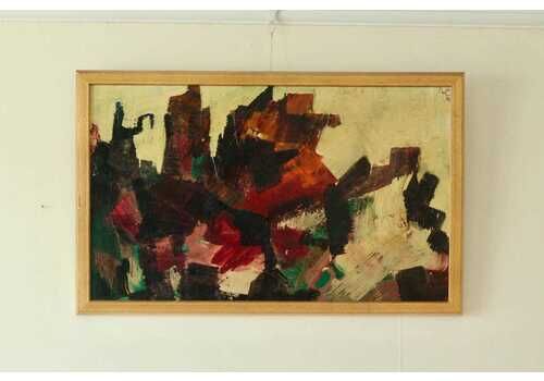 Mid 20th Century Original Abstract Oil On Canvas – Dynamic Composition