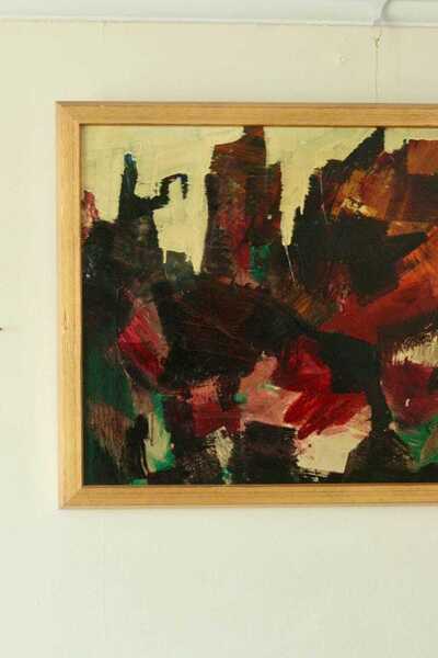 Mid 20th Century Original Abstract Oil On Canvas – Dynamic Composition photo for sale