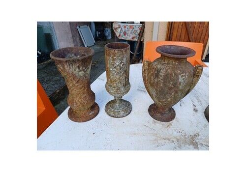 Set Of 3 Cast Iron Vases 1900 From Charleville   Mézières
