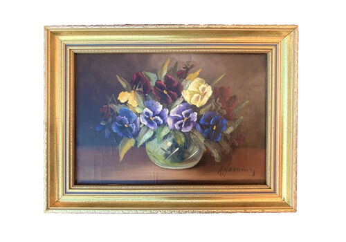 Vintage Art Deco Still Life With Flowers Oil Paintingby A.Haaning, Denmark