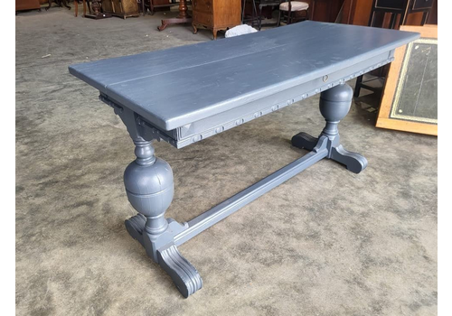 Vintage 20thc Extending Refectory Dining Table Seat 8 Dark Grey Baluster Legs