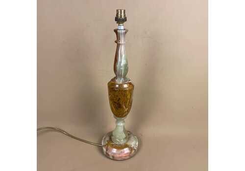 Vintage Marble Stone Lamp Green Brown Large Tall Light Table Desk Lamp Beautiful Colours Natural Patterns Ornate Round Base Onyx Brass Top