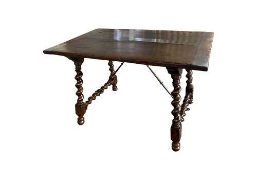 18th Century Italian Walnut Capretta Table With Barley Twist Legs