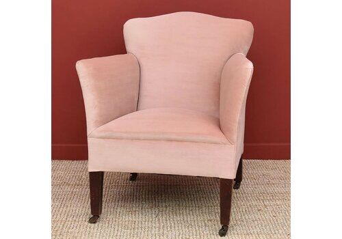 Edwardian Armchair Newly Reupholstered With Pink Velvet Quality Fabric