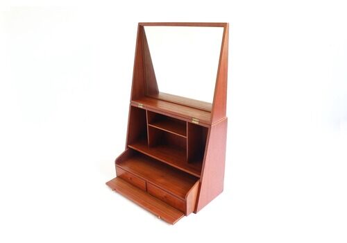 Vintage Danish Teak Wall Mounted Vanity Cabinet By Poul Jensen & Knud Frandsen| Mid Century Scandinavian Modern Flip Top Mirror Cabinet 1960