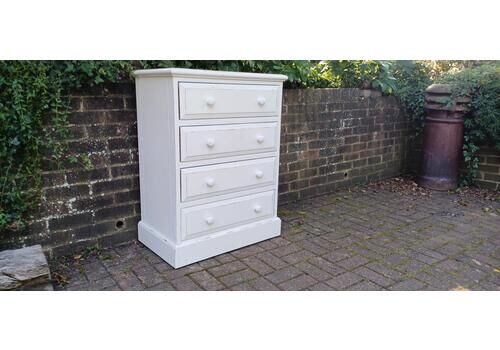Solid Vintage Pine Bespoke Hand Painted Chest Of Drawers In Farrow And Ball White Light Cream Solid And In Vgc