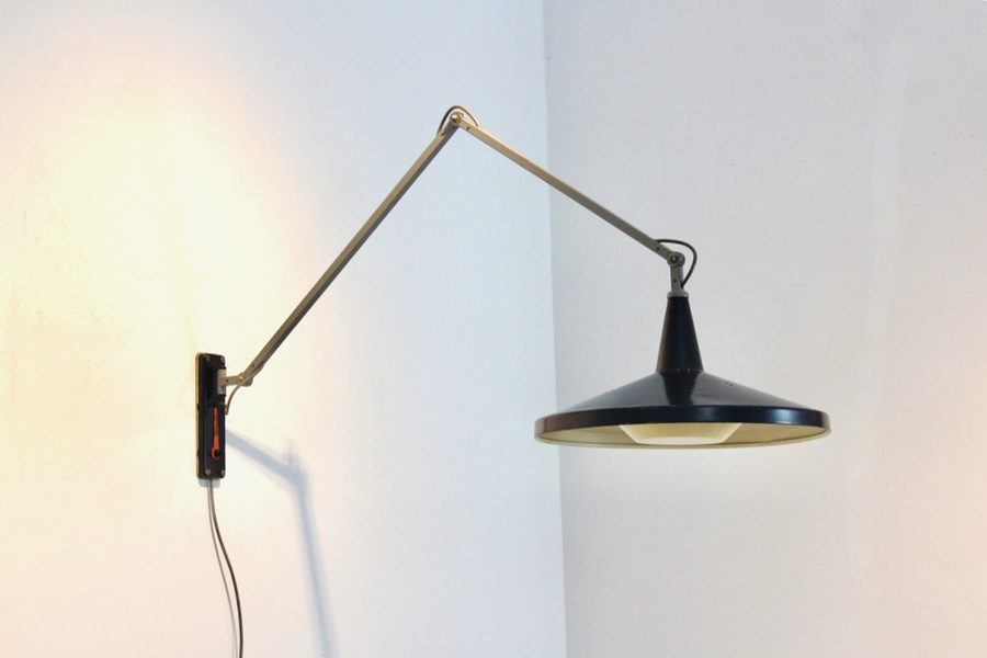 Gispen Panama Wall Lamp No. 4050 By Wim Rietveld & André Cordemeyer – Black With Original Diffuser photo Lighting