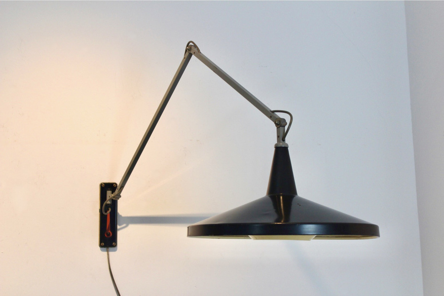 photo furniture Gispen Panama Wall Lamp No. 4050 By Wim Rietveld & André Cordemeyer – Black With Original Diffuser