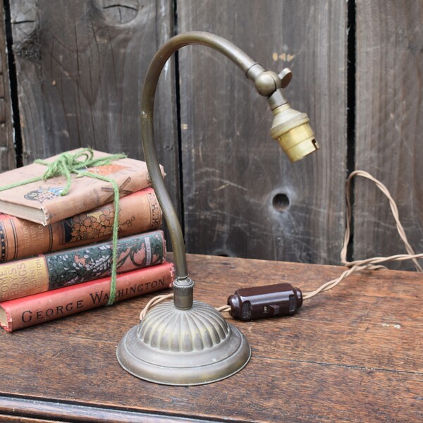 Antique Brass Fully Adjustable Weighted Bakelite Switch Task Light Desk Lamp photo furniture