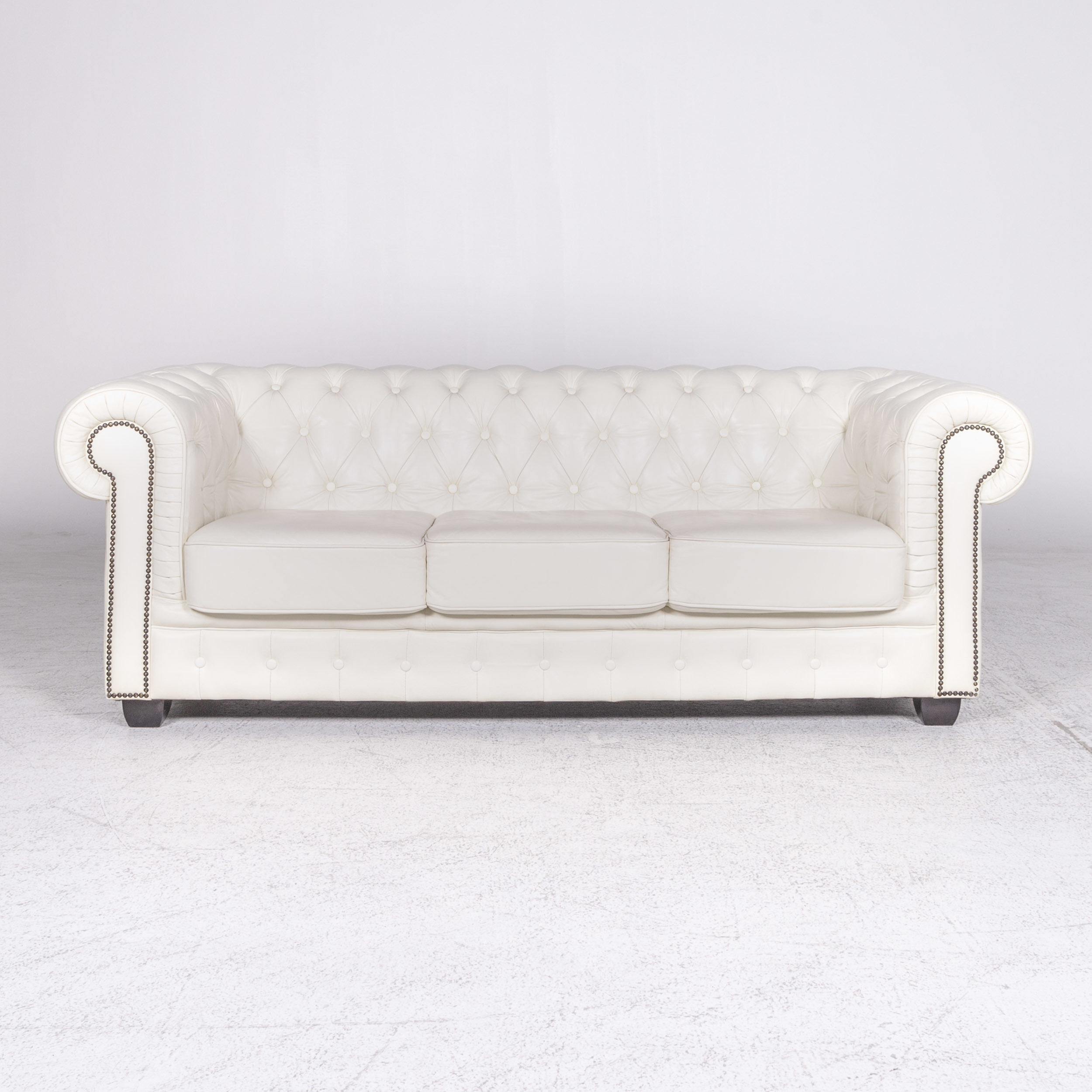 Chesterfield Leather Sofa White Three Seater Couch Vintage Retro