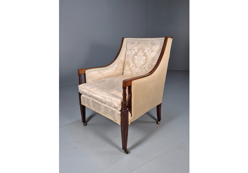 Antique Edwardian Mahogany Armchair Satin Creme Leaf Pattern Fabric Eb8446 Vclo