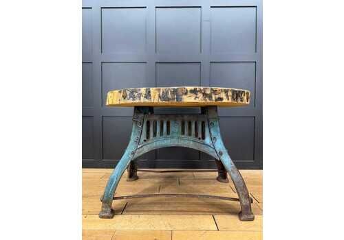 Vintage Industrial Kitchen Dining Table Island Bar Maple Top Cast Iron Base
