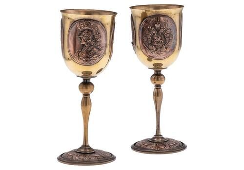 Antique 20th Century Russian Imperial World War I Pair Of Commemorative Goblets