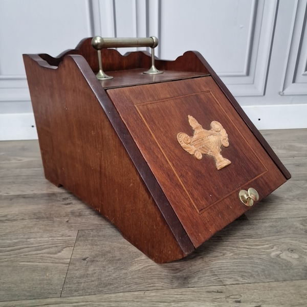 Antique Edwardian Wooden Fireside Coal Scuttle Cabinet Scuttle Storage photo furniture