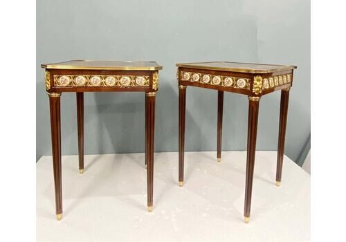 Pair French Side Tables Louis XVI Sevres Plaques End