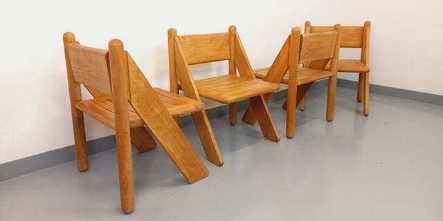 Large Rectangular Table And 4 Brutalist Chairs In Solid Oak photo furniture
