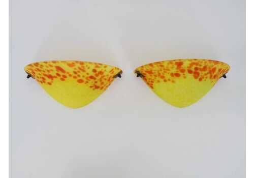 Pair Of Half Moon Wall Sconces In Yellow Orange Glass Paste. 1980s 90s