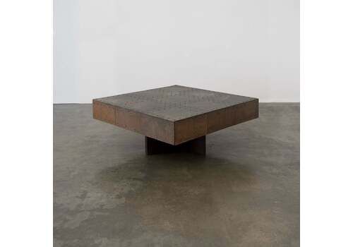 Brutalist Artisanal Copper And Mahogany Coffee Table