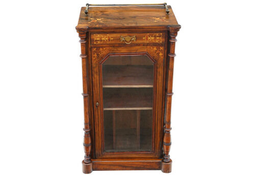 19th Century Antique Inlaid Burr Walnut Music Stand / Pier Display Cabinet – Fine Quality