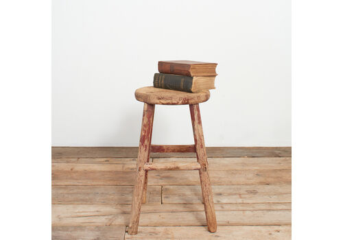 Antique Rustic Round Top Stool – N