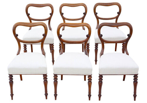 Antique Set Of 6 Victorian Rosewood Balloon Back Dining Chairs – Mid 19th Century, High Quality Originals
