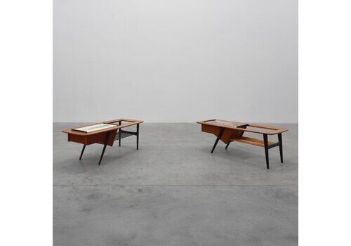 Model 210 Coffee Tables In Teak With Ceramic Tiles By Alfred Hendrickx For Belform, 1950s, Set Of 2
