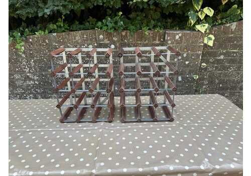 Vintage Wood And Metal Industrial Design Wine Racks, Stackable And Modular Wine Racks, Retro Wine Rack, Up To 32 Bottles