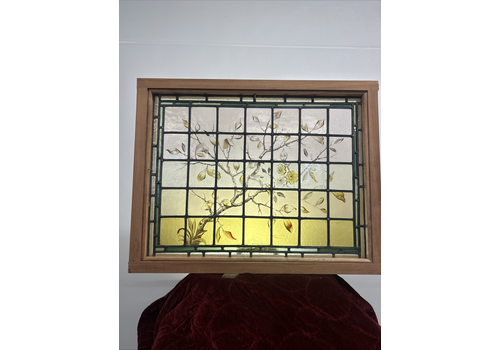 Victorian Stained Glass Hand Painted Rare Window Panel Old Restored Antique Lead