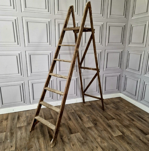 Retro Vintage Solid Wooden 6 Tread Step Ladders Tall Prop Display ...