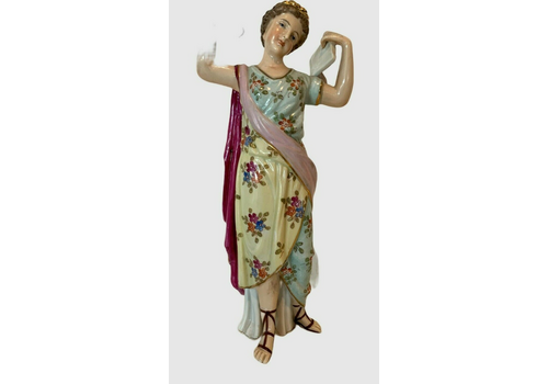 Polychrome Porcelain Group "Young Woman Draped" 20th Century
