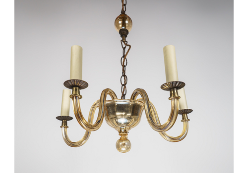 Vintage Murano 5 Arm Ribbed Topaz Glass Chandelier Pendant Lamp – Rewired