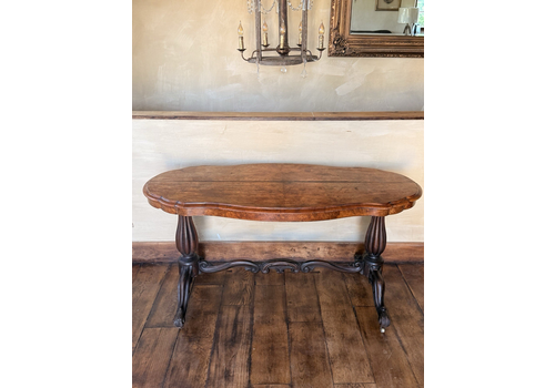 Antique English Carved Walnut Burr Centre Hall Breakfast Dining Table Circa