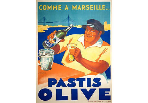 Comme A Marseille   Pastis Olive" Original Vintage Poster"
