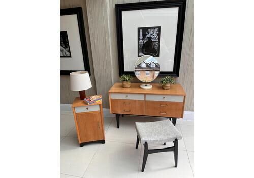 Vintage Limelight Mid Century Bedroom Set – Dressing Table, Bedside Cabinet & Original Stool