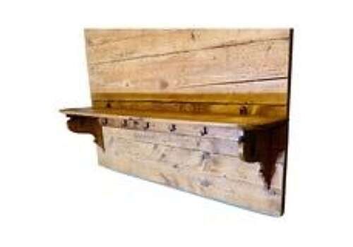 Long French Pine Wall Shelf, With Blacksmith Made Hooks