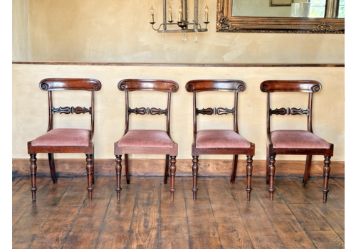 Set  4 English Antique Mahogany Regency William IV Dining Pink Chairs Circa 1830