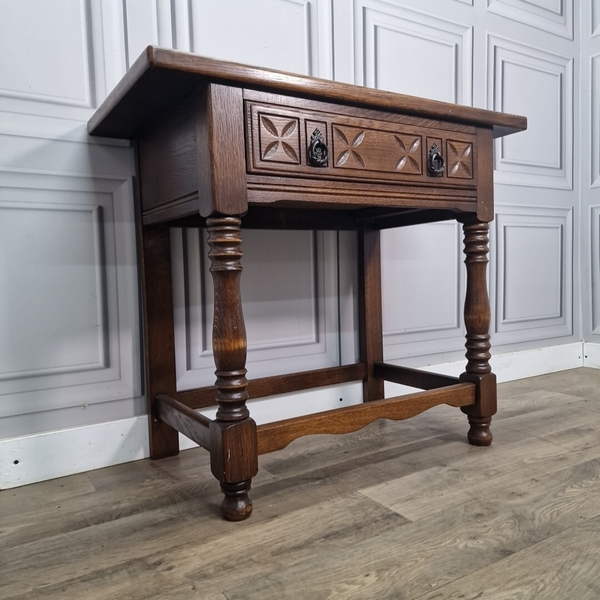 Antique Style Oak Single Drawer Hall Lamp Table Console Desk  Wooden Jacobean photo furniture