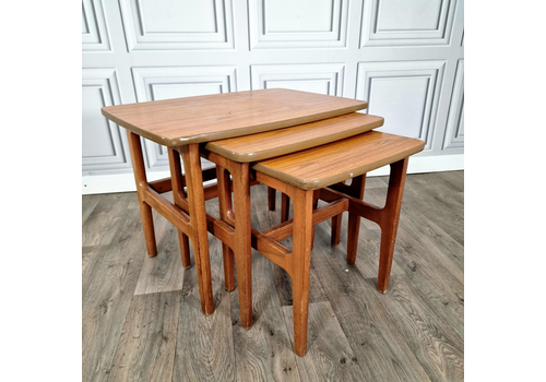 Vintage Schreiber Mid Century Teak Nest Of Tables Retro Danish Wooden Formica