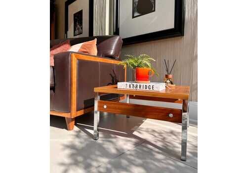 Vintage Project Chrome & Teak Side Table | Industrial Mid Century Modern Style | Merrow Associates Era