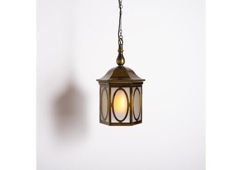 Antique Decorative Hexagonal Brass & Frosted Glass Hall Lantern By Gec