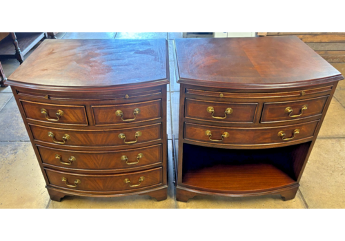 Two Mid Century Reproduction Mahogany Bow Fronted Bedside Tables/ Cabinets