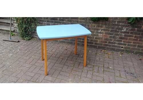 Vintage Mid Century Formica Kitchen Table Blue Retro Dining Table Wooden Legs 1950s 1960s Atomic Era Style Compact Dining Desk