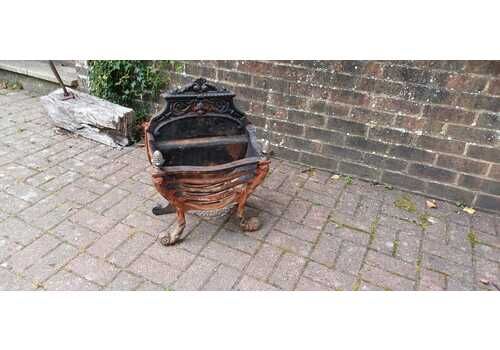 Antique Cast Iron Fire Grate Victorian Fireplace Basket Coal Decorative Ornate Scrollwork Lions Paw Feet Salvage Rustic Hearth Decor