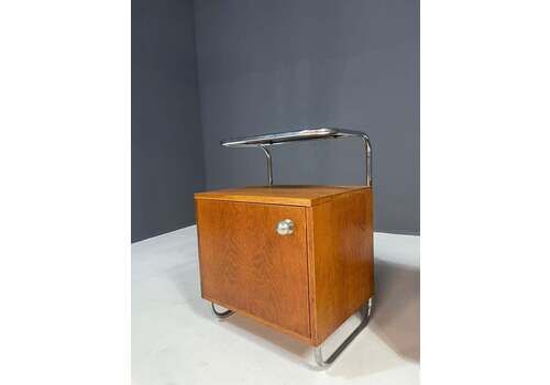 Renovated Bauhaus Style Chrome And Oak Nightstands By Kovona, Czechoslovakia, 1950s