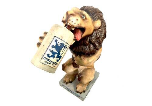 Antique Advertising Sign Lowenbrau Munchen Beer Papermaché Lion Figure C.1930