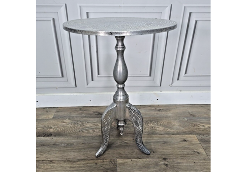 Retro Vintage Round Aluminum Wine Table Alloy Side Occasional Floral Hammered