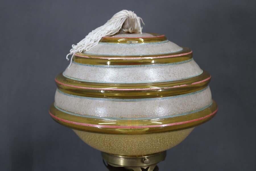 1940s Restored Brass Table Lamp With Marble Base And Glass Shade photo for sale