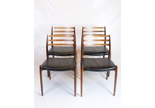 Set Of Four Dining Chairs   Model 78   Rosewood & Black Leather   No Møller   Jl Møllers Furniture Factory   1950s