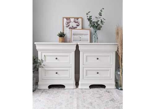 2 X Large White, Chunky, Vintage Bedside Tables (Pair) ~ F&B "School House White"