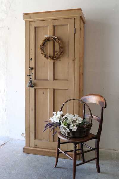 Tall Rustic Stripped Pine Farmhouse Larder Or Linen Cupboard With Shelves photo furniture